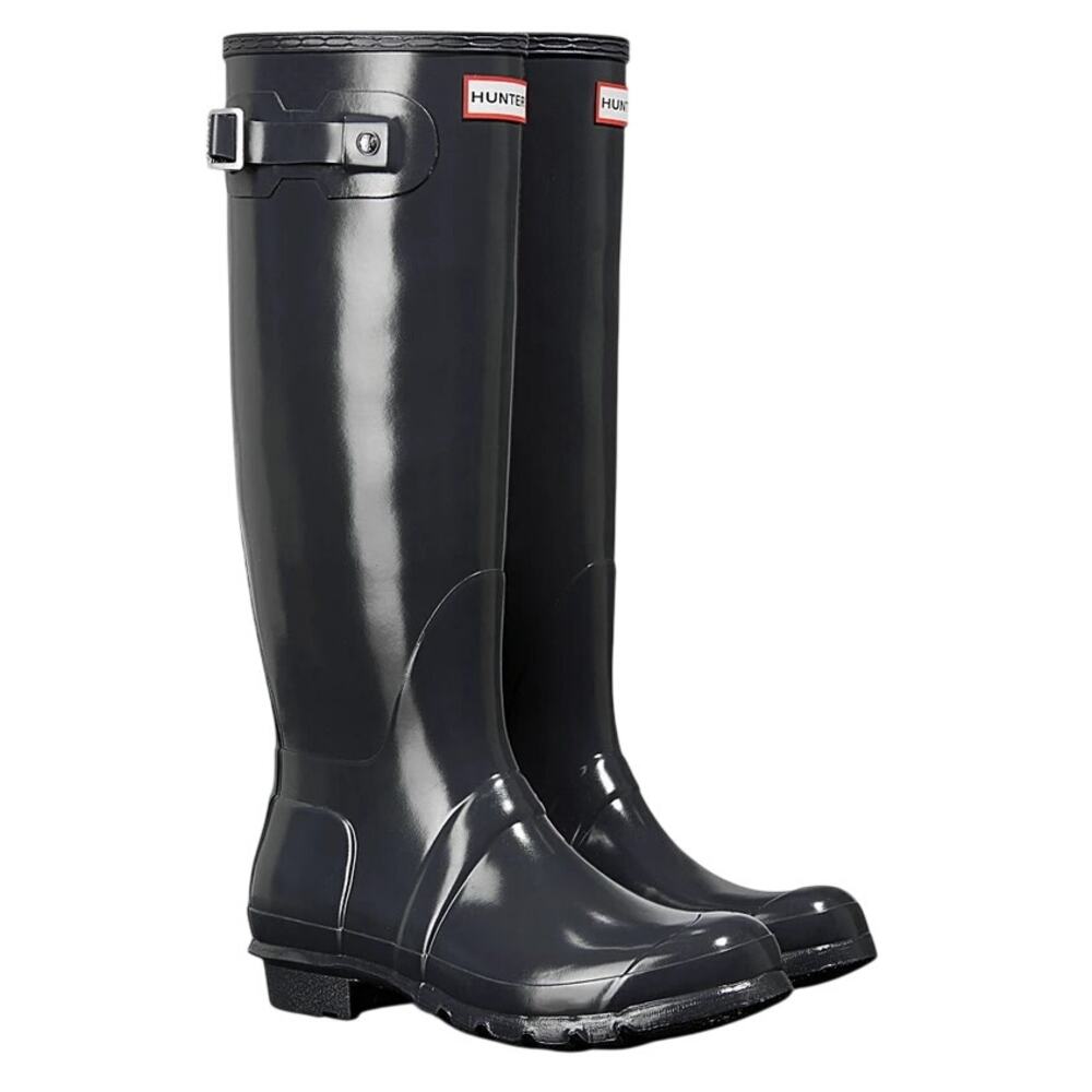 Hunter Womens Original Tall Gloss Rain Boots Size 11 Dark Slate Waterproof NWOB
